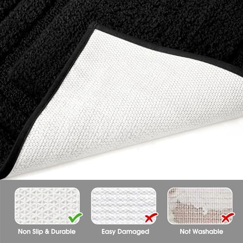 HOMEIDEAS Black Bathroom Rugs Set of 3, Non Slip Bath Mats - Image 5