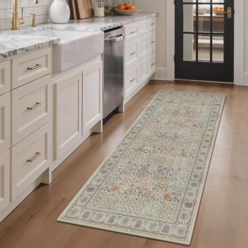 Bavni 2x7 Kitchen Runner Rug, Washable Non Slip, Ivory Multicolor by BAVNI