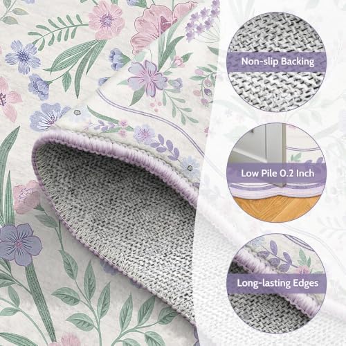 Scalloped Floral Rug 3x5, Purple Lavender Washable Rug for Girls Room - Image 6