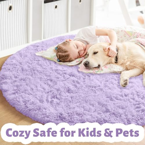 Amdrebio Light Purple Lavender Large Circle Rug 6Ft for Kids Girls Bedroom - Image 3