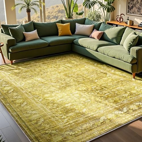 OPPODREAM Vintage Yellow Area Rugs 10x14, Washable Rug for Living Room by OPPODREAM