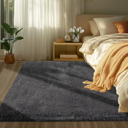 Area Rugs Grey for Bedroom: 3x5 Ultra Soft Fluffy Carpet - Image 2