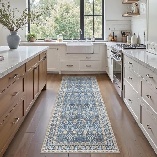Bavni 2.5x7 Kitchen Runner Rug, Washable Non Slip, Lake Blue by BAVNI