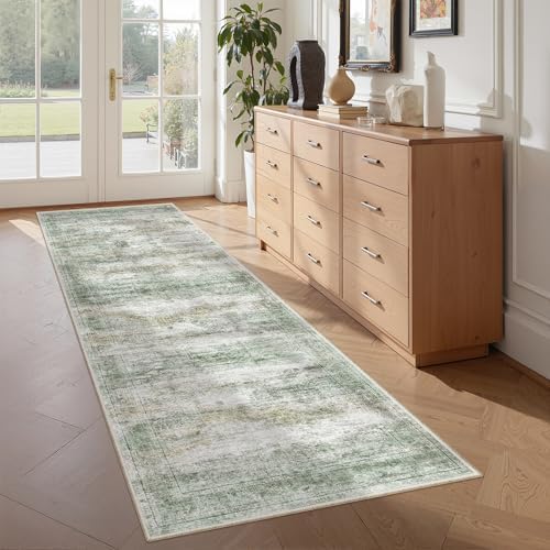 2x6 Runner Rug Non Slip,Washable Hallway Runner Rug,Green by Restydon