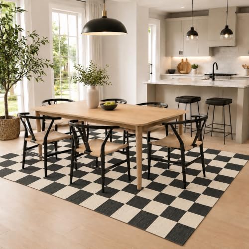 4x6 Checkered Area Rug for Living Room, Soft Low Pile Black & Beige rugs - Image 4
