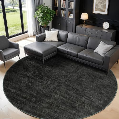 LIANLAM 6 FT Washable Rug, Black Solid Round Rugs for Living Room & Bedroom by LIANLAM