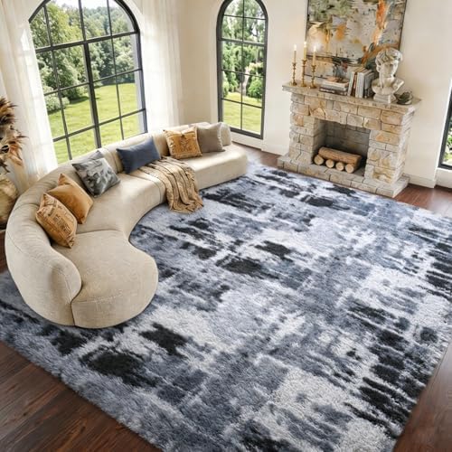 8x10 Extra Large Fluffy Area Rugs Non-Slip for Living Room Tie-Dyed Blue by Unknown