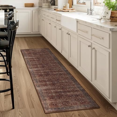 Brick Red 2x6 Rug Runners for Hallways Non Slip, Washable Non Slip Thin Carpet Runners for Kitchen Floor, Vintage Distressed Earth Tone Runner Rug for Entryway/Foyer/Bedroom/Laundry Room - Image 3