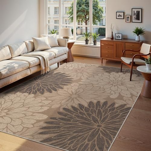 Zeeinx 8x10 Easy Jute Outdoor Rug Floral Textured Outdoor Patio Rug - Image 2