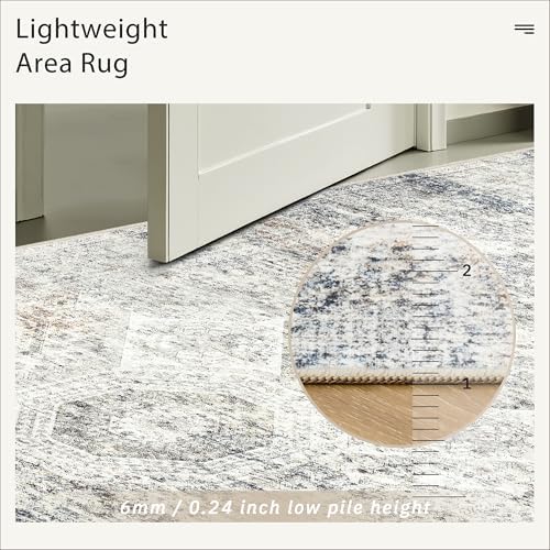 Soalmost 4x6 Area Rug for Living Room, Washable Rugs Non-Slip, Blue/Ivory - Image 7