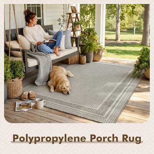 MontVoo-Outdoor Rug-Patio Rug 4x6 ft Polypropylene Indoor Outdoor Rugs Outdoor Carpet for Patio Deck Balcony Porch, Textured Weave, Durable for High Traffic, Fade-Resistant, Modern Silver Grey - Image 6