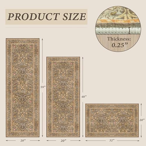 JTJ Brown Kitchen Rug Set of 3, Washable Non Slip Mats with Runner - Image 2