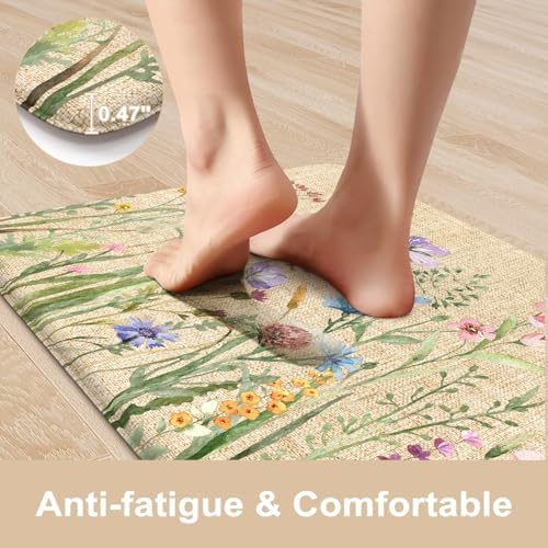 KIMODE Kitchen Anti Fatigue Mats, Farmhouse Flower Kitchen Rugs Sets of 2 - Image 3