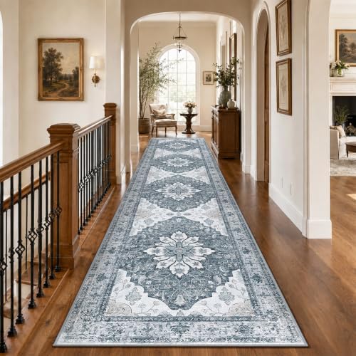 RELEANY Washable Area Rug, Runner 2'6"x12', Grey/White/Beige - Image 2