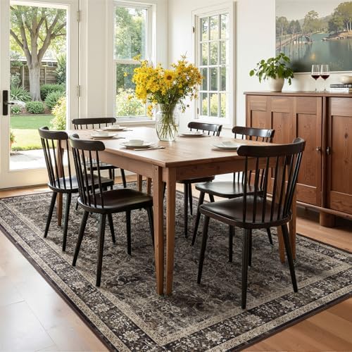 Washable Area Rug 6'x8' Living Room, Vintage MCM, Black/Brown/Beige - Image 4