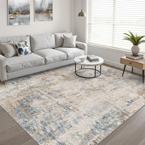 LOONGRUG 9x12 Area Rug Washable Neutral Modern Living Room Rug Blue Brown - Image 6