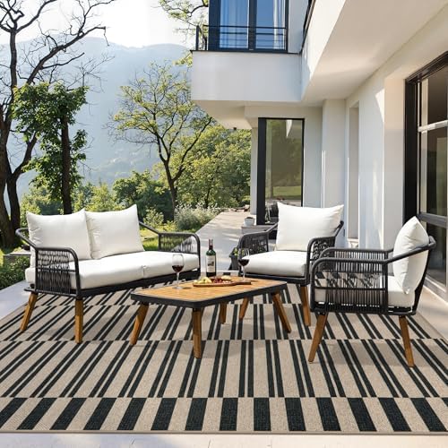 Lahome Striped Easy Jute Living Room Rug, 8x10 Outdoor Patio Rugs Washable - Image 5