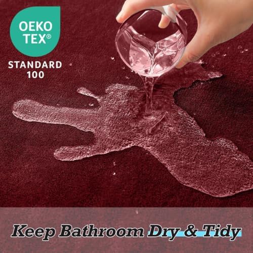 HUXMEYSON Bathroom Rugs Sets 3 Piece, Non-Slip & Quick Dry Bath Mat Set, Ultra Soft Velvet Bath Rugs for Bathroom, Toilet and Shower Floor, Red - Image 4