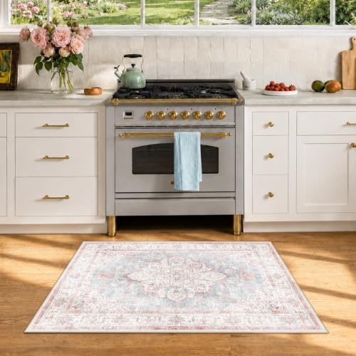 CAPALOCA 2x3 Washable Nursery Girls Low Pile Area Rug Pink Blue - Image 6