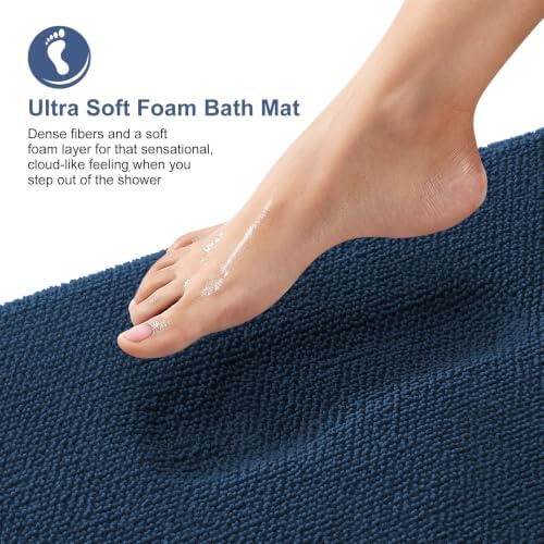 OLANLY Memory Foam Bathroom Runner Rug 59x24, Absorbent Long Bath Mat, Navy - Image 2