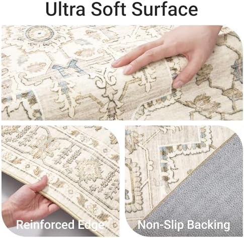 befbee 9x12 Area Rugs for Living Room, Washable Vintage Non Slip Rug Beige - Image 3