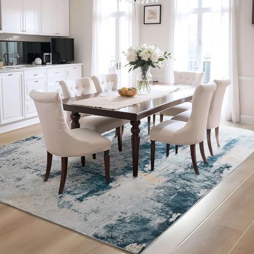 Ompaa Living Room Rug 5x8 Aqua Blue Area Rug Machine Washable Boho Rug Non Slip Abstract Vintage Indoor Large Rugs for Bedroom, Classroom, College Dorm, Farmhouse, Dining Room, Kids Playroom - Image 4