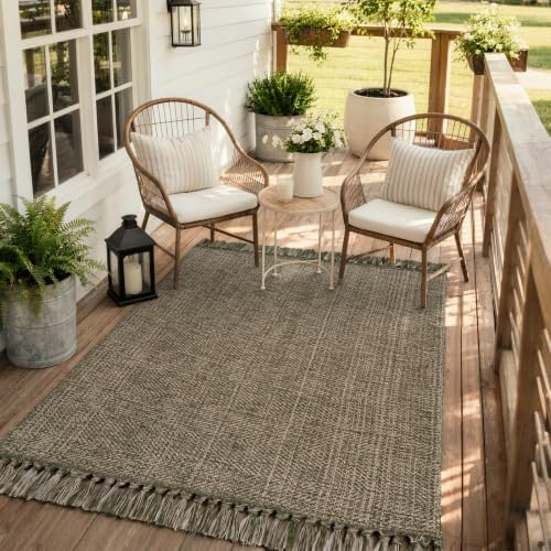 Collive 4' x 6' Moss Green Bedroom Area Rug, Boho Indoor Outdoor Rugs - Image 3