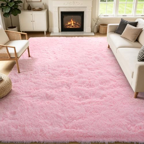 Large Shag Area Rugs for Living Room Bedroom,Big Ultra Soft Fluffy Pink Area Rugs for Dorm,Indoor Carpet Plush Rugs for Living Room Home Decor (Pink, 10X14 Feet) by Boshengya