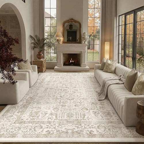 PureCozy Light Brown Area Rug 8x10 Vintage Floral by PureCozy