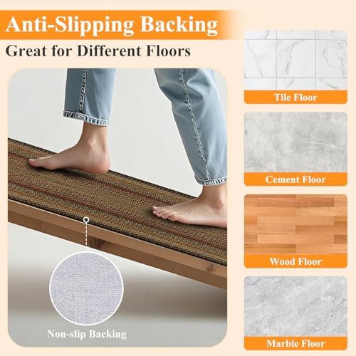 HEBE Faux Jute Kitchen Rugs Set of 2, Washable Kitchen Mats for Floor - Image 3