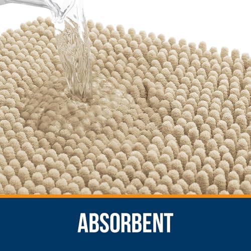 OLANLY Chenille Bathroom Rugs Sets 3 Piece, 59"x20"+24"x16"+24"x20", Beige - Image 3