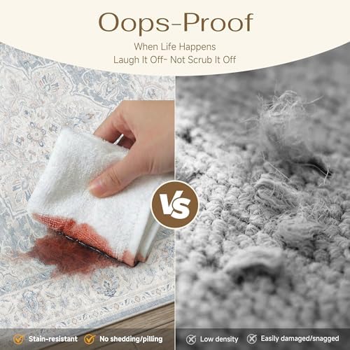 HUGEAR Blue 3x5 Washable Area Rugs Vintage Indoor Carpet - Image 4