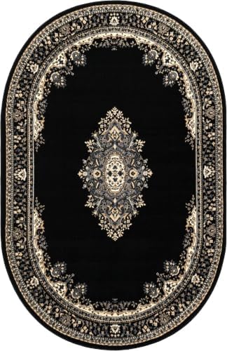 Unique Loom Reza Collection Area Rug - Washington (5' 3" x 8' Oval Black/Gray) by UniqueLoom