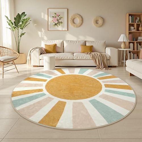 LIVEBOX Washable Boho Rug 6ft Large Round Rug for Nursery Room, Non-Slip Soft Throw Circle Rugs for Living Room, Colorful Rainbow Circular Rugs for Kids Room - Image 2
