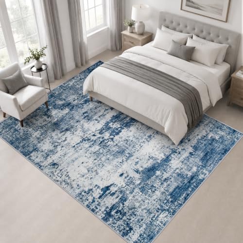 Area Rug Living Room: 8x8 Modern Washable Indoor Soft Carpet Blue - Image 3