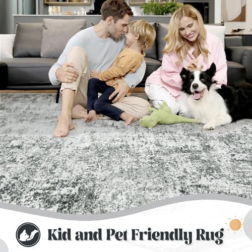 XLUEZ 8x10 Area Rugs for Living Room, Washable Modern Abstract Large Area Rug Neutral Soft Non Slip Kids Rug Stain Resistant Indoor Carpet for Bedroom Nursery Dining Room Playroom(Grey, 8'x10') - Image 3