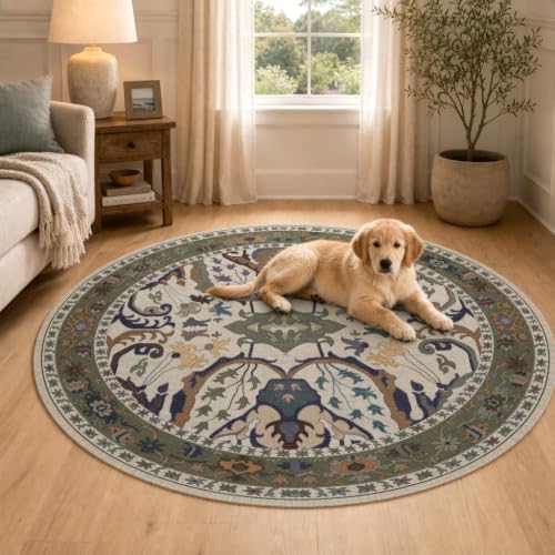 Area Rug for Living Room 6 Round Washable Floral Rug - Image 5