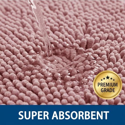 Bathroom Rugs Sets 2 Piece,Super Absorbent Chenille Bath Mats and U-Shaped Toilet Rug,Strong PVC Non Slip Backing,Microfiber Washable Dry Quickly Bath Mats for Bathroom(20"x32"+20"x20"U, Dusty Rose) - Image 4