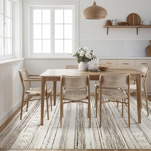 Tortania Area Rug Living Room Rugs - 12x18 Washable Large Soft Neutral Boho Moroccan Bohemian Farmhouse Rug Indoor Floor Carpet for Bedroom Under Dining Table Home Office Decor - Cream Brown - Image 5