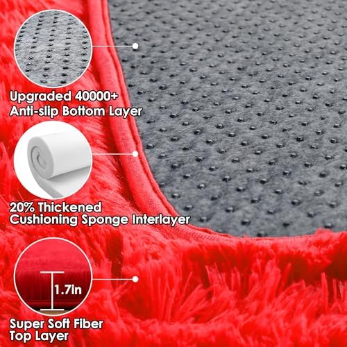 Red Area Rugs for Girls Boys Bedroom Living Room, Fluffy 4x6 Bedside Rug - Image 4