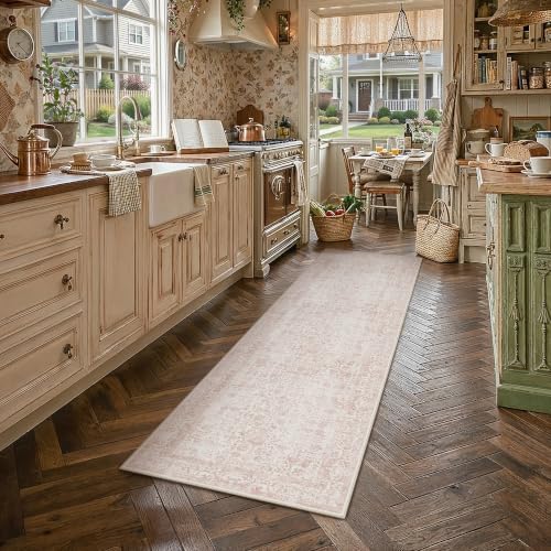 PureCozy Pink Runner Rug 2x8 Vintage Floral by PureCozy