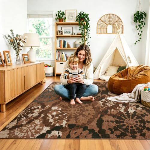 Boho 6x9 Area Rug Washable Non-Slip Non-Shedding Abstract Rug Carpet - Image 2