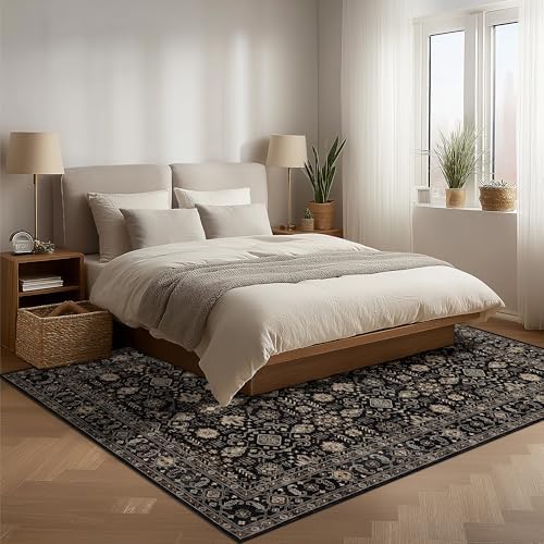 Ruaruarug Washable Area Rug 4×6 for Living Room, Ultra Soft, Black Gold - Image 4