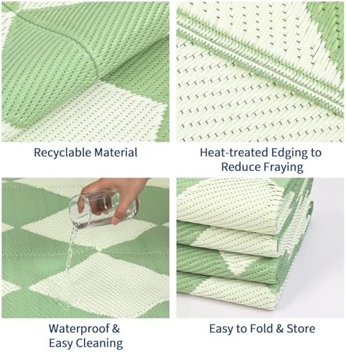 GAOMON 9x18 Plastic Straw Rug Outdoor Rugs for Patio Waterproof Reversible Mat Modern Bordered Camping Rug for Porch RV Backyard Pool Deck Picnic Beach Trailer Trellis-Green - Image 3
