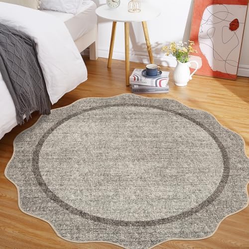 GarveeHome Scalloped Washable Small Round Rug 3 ft Non-Slip, Brown - Image 4