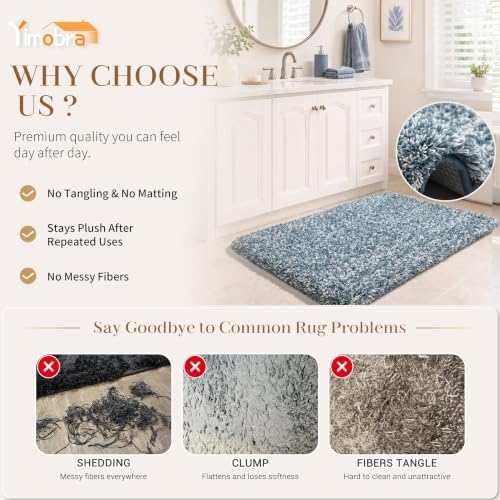 Yimobra Bathroom Rugs Non Slip Washable 24x17, Bath Mat, Denim Blue&White - Image 3