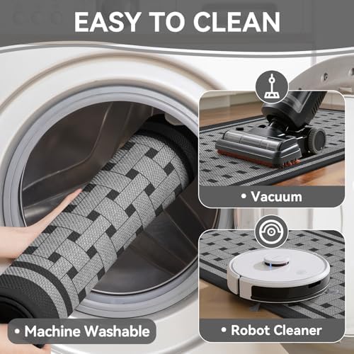 Kitchen Rugs Set of 2, Kitchen Mats for Floor,17x30+17x59 Grey - Image 3