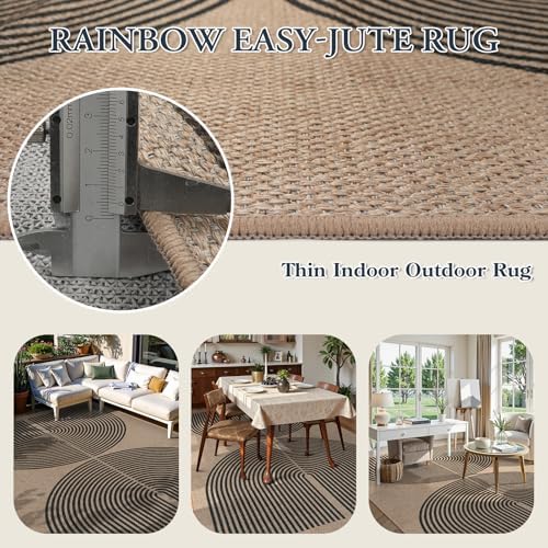 Lahome Modern Rainbow Easy Jute 6x9 Rug, Large Living Room Carpet Washable Outdoor Patio Dining Room Rug, Non Slip Indoor Outdoor Carpet for Backyard Deck Office Decor - Image 3