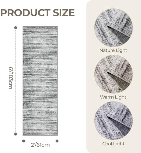 2x6 Runner Rug Non Slip,Washable Hallway Runner Rug,Grey - Image 2