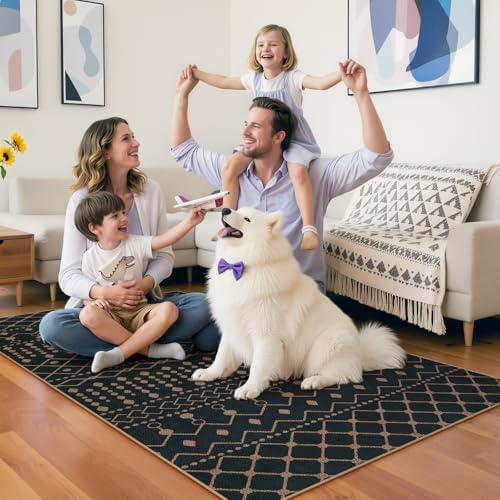 Lahome Moroccan Easy Jute 3x5 Outdoro Rug, Black and White Entryway Rug - Image 7